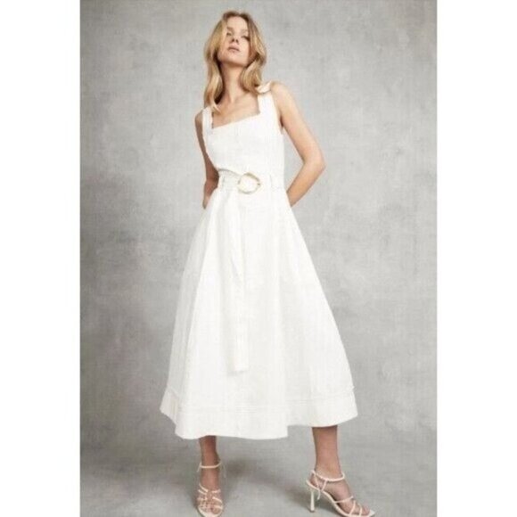 Aje Byblos Linen Belted Midi Dress in Ivory Aje Byblos Linen Belted Midi Dress in Ivory